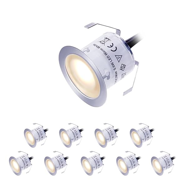 Cimkiz LED Deck Lights Kit - 12V Waterproof Warm White Recessed Lighting for Outdoor Steps, Gardens & Patios (Pack of 10)
