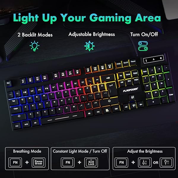 FLAGPOWER FLAGPOWER RGB Gaming Keyboard and Mouse Combo Adjustable Backlit Mechanical Keyboard with 4800DPI Mouse for PC Laptop Gaming and Work - View 4 of 10