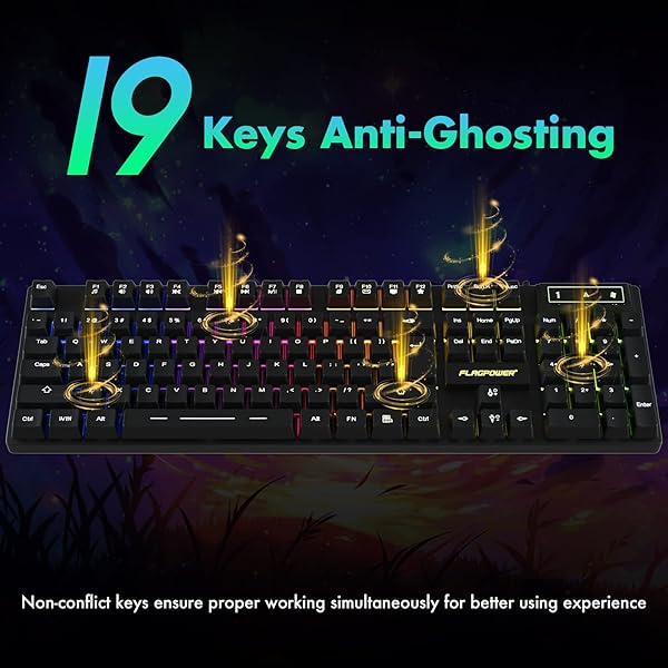 FLAGPOWER FLAGPOWER RGB Gaming Keyboard and Mouse Combo Adjustable Backlit Mechanical Keyboard with 4800DPI Mouse for PC Laptop Gaming and Work - View 6 of 10