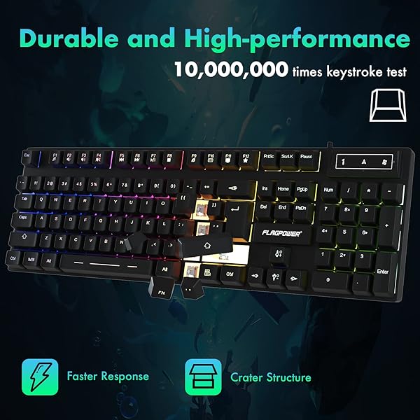 FLAGPOWER FLAGPOWER RGB Gaming Keyboard and Mouse Combo Adjustable Backlit Mechanical Keyboard with 4800DPI Mouse for PC Laptop Gaming and Work - View 7 of 10