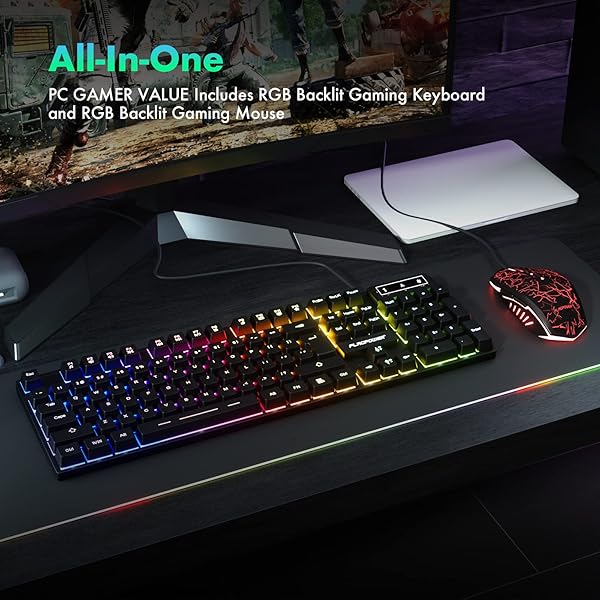 FLAGPOWER FLAGPOWER RGB Gaming Keyboard and Mouse Combo Adjustable Backlit Mechanical Keyboard with 4800DPI Mouse for PC Laptop Gaming and Work - View 8 of 10