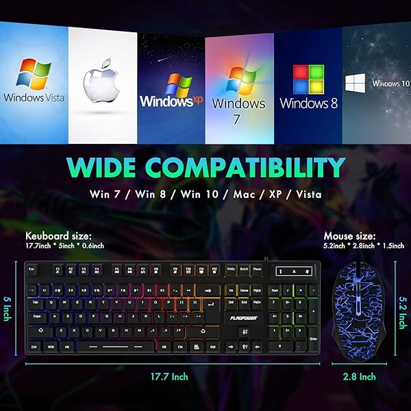 FLAGPOWER FLAGPOWER RGB Gaming Keyboard and Mouse Combo Adjustable Backlit Mechanical Keyboard with 4800DPI Mouse for PC Laptop Gaming and Work - View 10 of 10