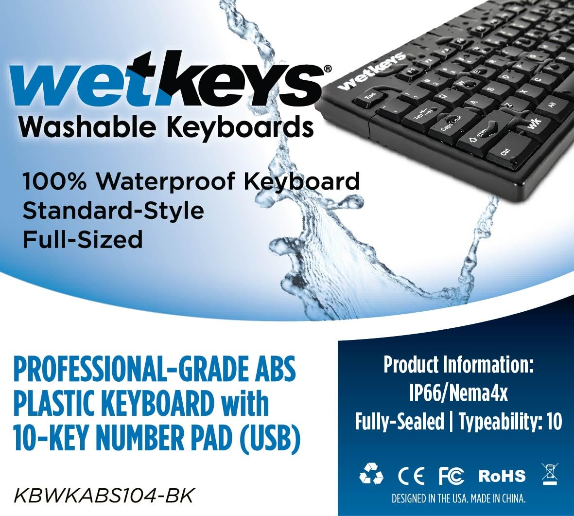 Pro Grade Full Size ABS USB Keyboard Waterproof Standard Style 10 Key Black - View 2 of 9