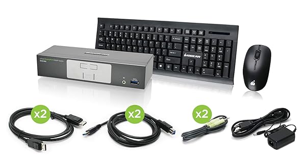 IOGEAR IOGEAR 2-Port 4K UHD DisplayPort KVM with Wireless Keyboard Mouse and Full Cable Set GCS1902-KM TAA Compliant - View 3 of 9