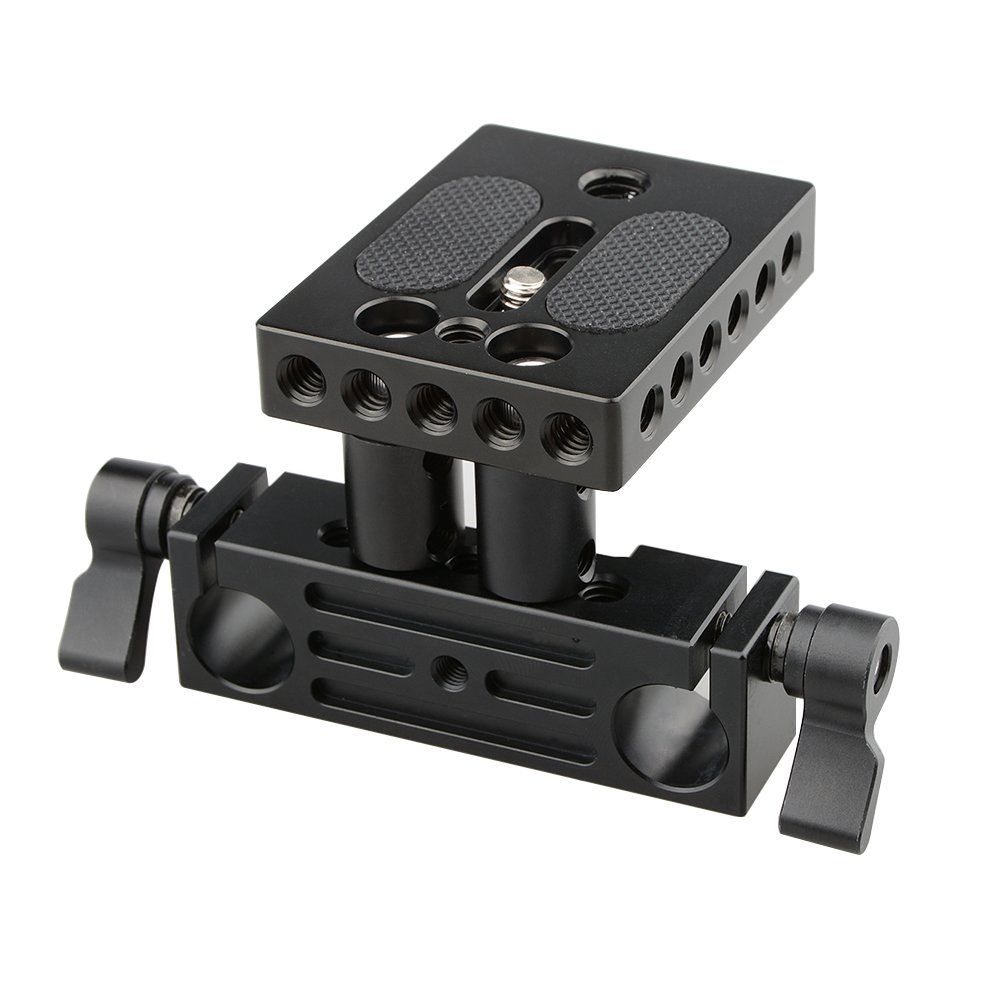 CAMVATE DSLR Baseplate Mount with Railblock Height Riser for 15mm Rail Rod Support System for Stable Filming