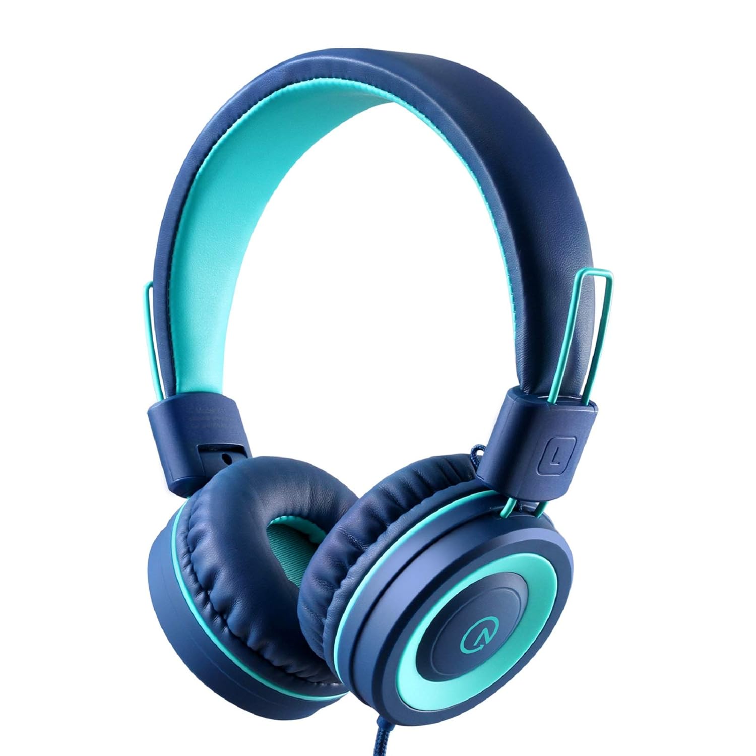 noot products Noot K11 Foldable Kids Headphones Tangle-Free Wired On-Ear Headset for Children Teens Smartphones School Travel Navy Teal