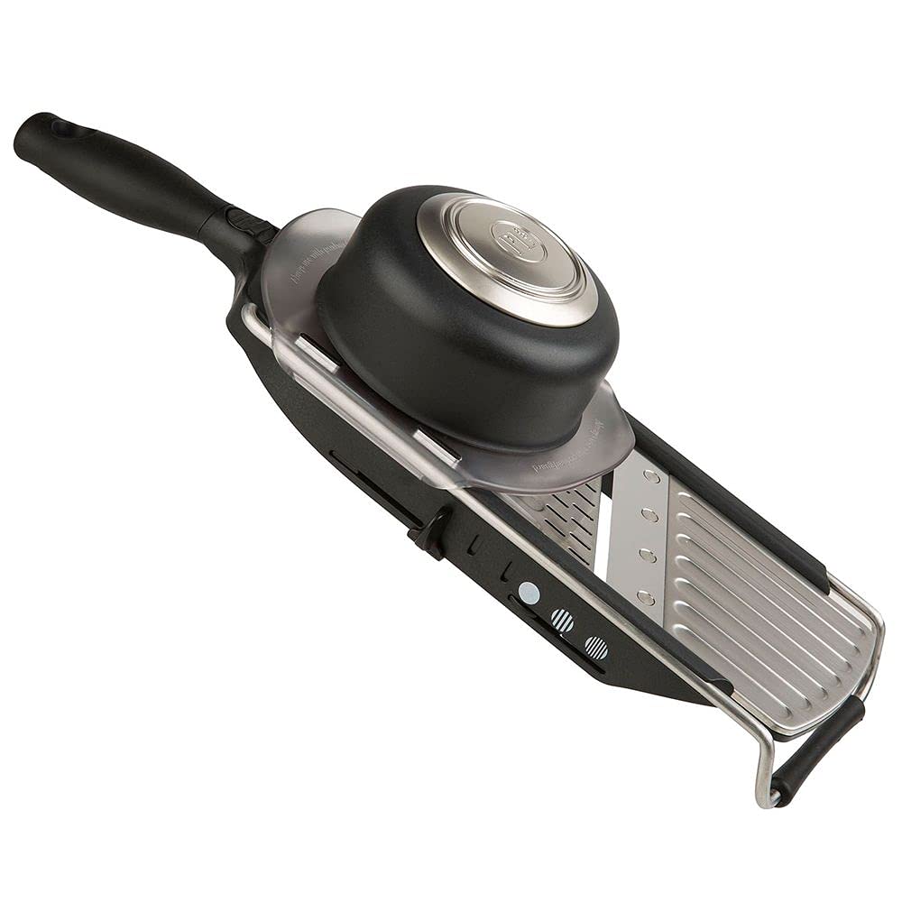 PL8 PL8 Professional Slicer Adjustable 3-in-1 Tool with Stainless Steel Blades Safety Hand Guard and Soft Grip Handle for Effortless Slicing