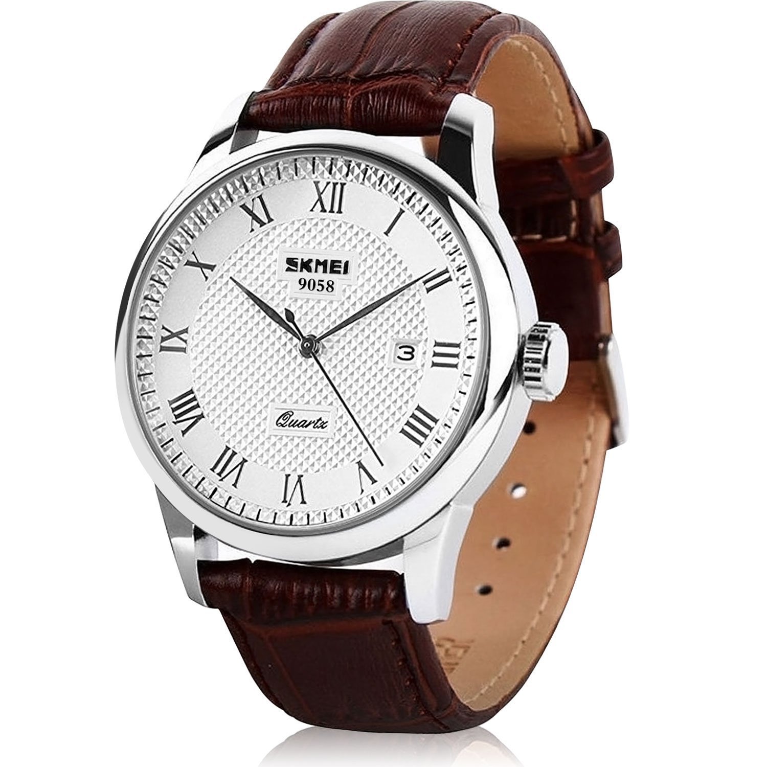 cofuo Cofuo Mens Leather Band Quartz Watch Waterproof Analog Business Casual Wristwatch with Calendar Date Brown