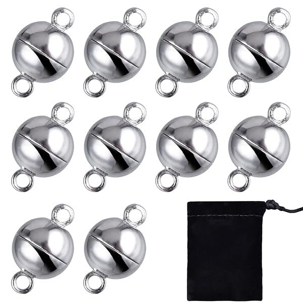10 Round Magnetic Clasps for Jewelry Making - 8mm White Steel Clasps for Bracelets & Necklaces