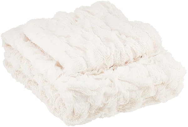 Comfort Spaces "Ultra Soft Comfort Spaces Ruched Faux Fur 3-Piece Throw Blanket Set with Pillow Covers - Ivory, 50"x60" Fluffy Luxury"