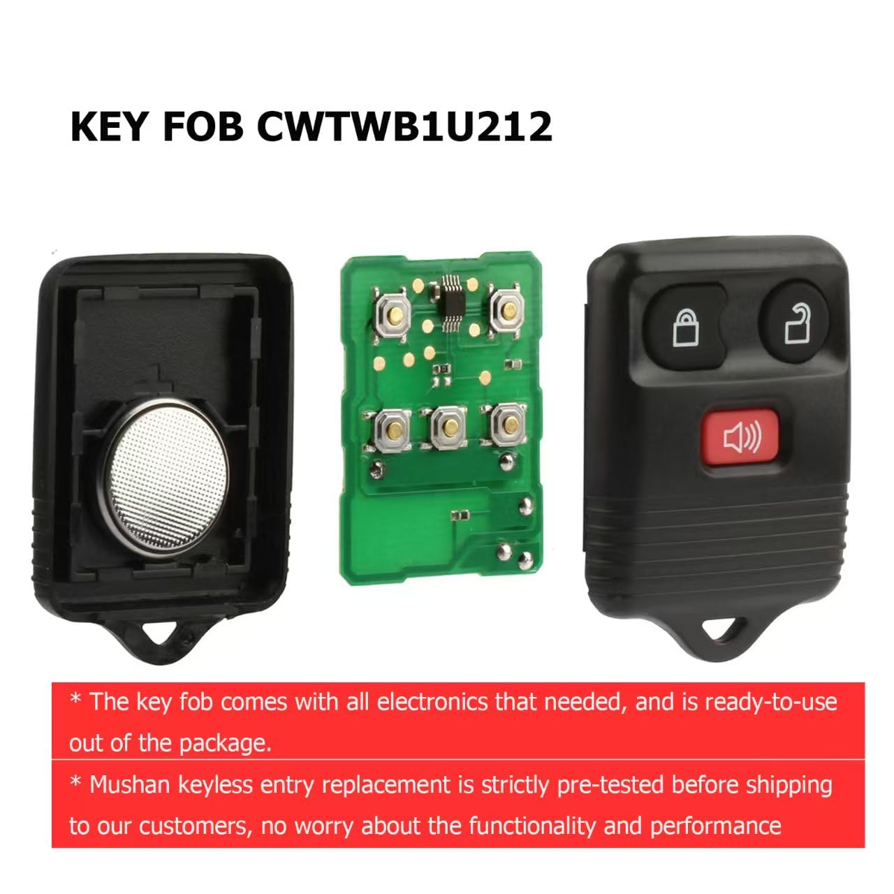 Mushan 2Pack Keyless Entry Remote Control Key Fob Replacement for Ford F150 F250 F350 Lincoln Navigator Mercury Mariner Black - View 3 of 7