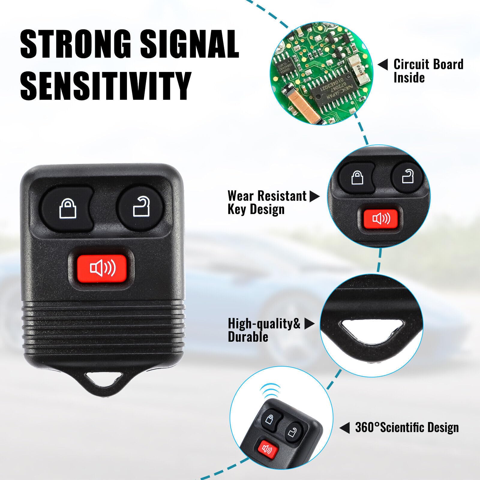 Mushan 2Pack Keyless Entry Remote Control Key Fob Replacement for Ford F150 F250 F350 Lincoln Navigator Mercury Mariner Black - View 6 of 7