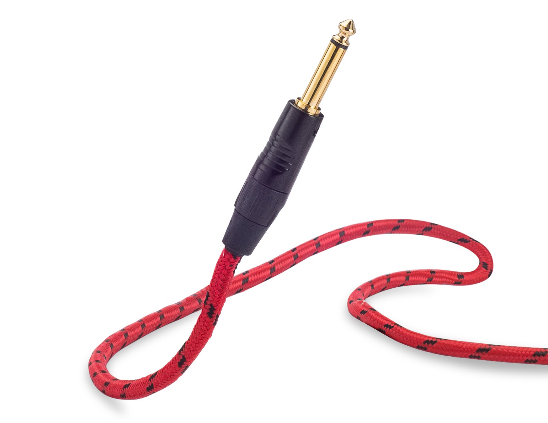 KLIQ 10 Ft Guitar Instrument Cable Custom Series with Premium Rean Neutrik Gold Plugs Red Black Tweed - View 5 of 7