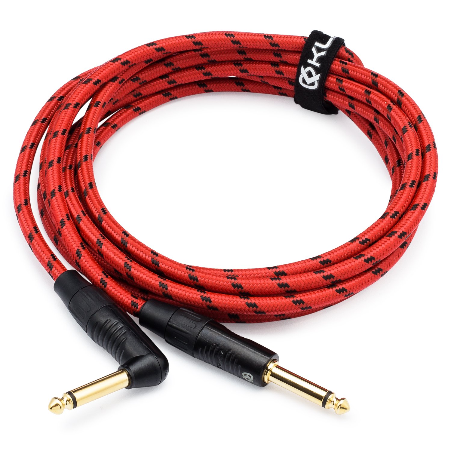 KLIQ 10 Ft Guitar Instrument Cable Custom Series with Premium Rean Neutrik Gold Plugs Red Black Tweed - View 6 of 7