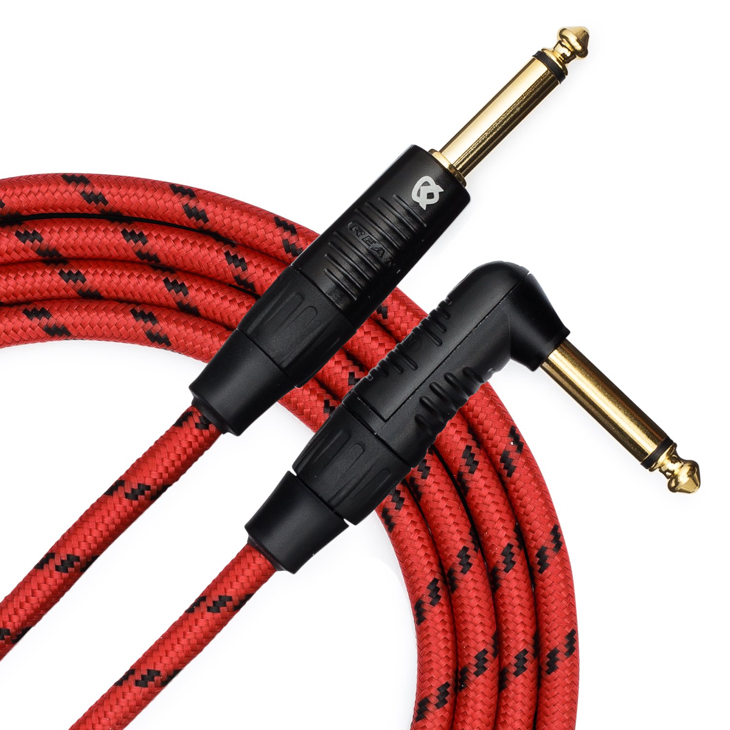 KLIQ 10 Ft Guitar Instrument Cable Custom Series with Premium Rean Neutrik Gold Plugs Red Black Tweed