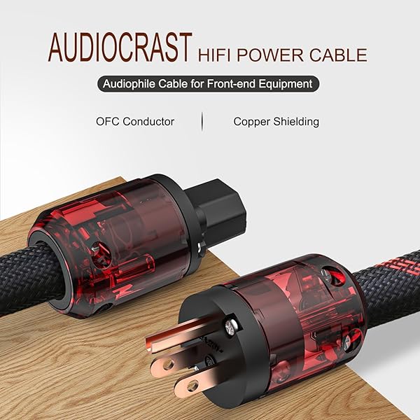 Viborg Audiocrast High Fidelity Power Cord 125V 15A Braided Sleeve Amplifier Cable Audiophile AC Power Cord with US Plug IEC C15 Connector 4.9FT - View 3 of 8
