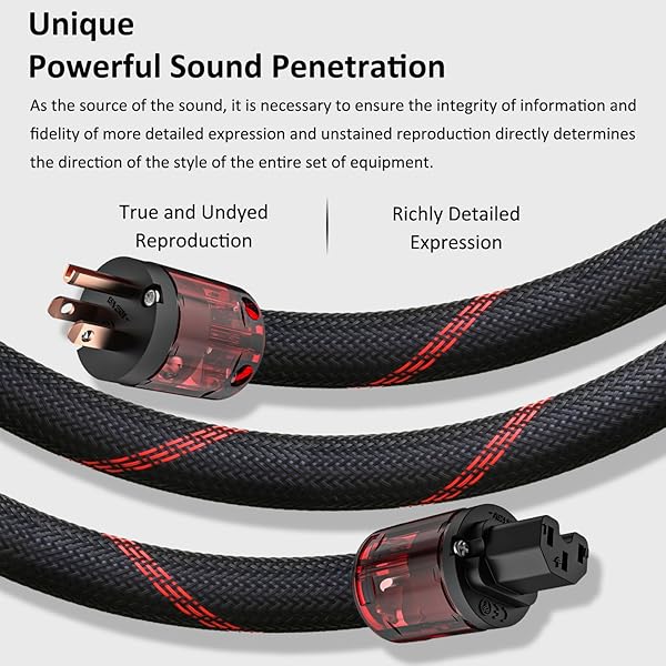 Viborg Audiocrast High Fidelity Power Cord 125V 15A Braided Sleeve Amplifier Cable Audiophile AC Power Cord with US Plug IEC C15 Connector 4.9FT - View 6 of 8