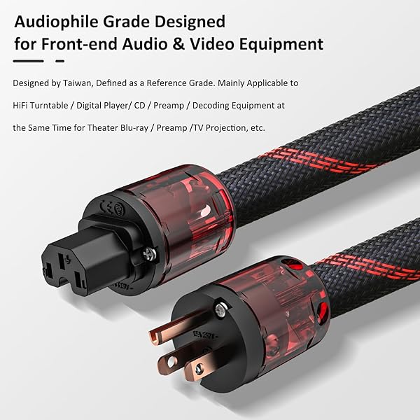 Viborg Audiocrast High Fidelity Power Cord 125V 15A Braided Sleeve Amplifier Cable Audiophile AC Power Cord with US Plug IEC C15 Connector 4.9FT - View 7 of 8