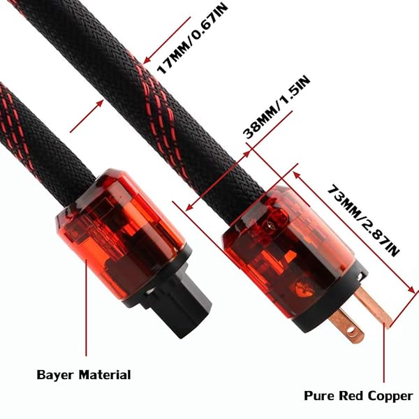 Viborg Audiocrast High Fidelity Power Cord 125V 15A Braided Sleeve Amplifier Cable Audiophile AC Power Cord with US Plug IEC C15 Connector 4.9FT - View 8 of 8