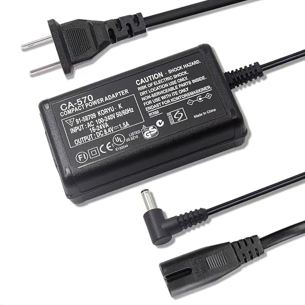 ZIQIAN CA-570 AC Adapter Charger for Canon FS, HF, HG, HR, HV, XA, ZR Series - Fast Charging & Compatibility