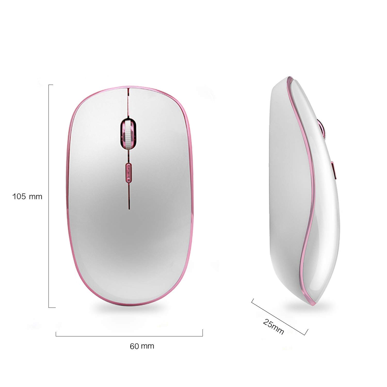 JOYACCESS JOYACCESS Wireless Mouse Ultra Thin Silent 2400 DPI Portable Optical Mouse for Laptop Computer MacBook Windows Chromebook PC White Pink - View 4 of 7