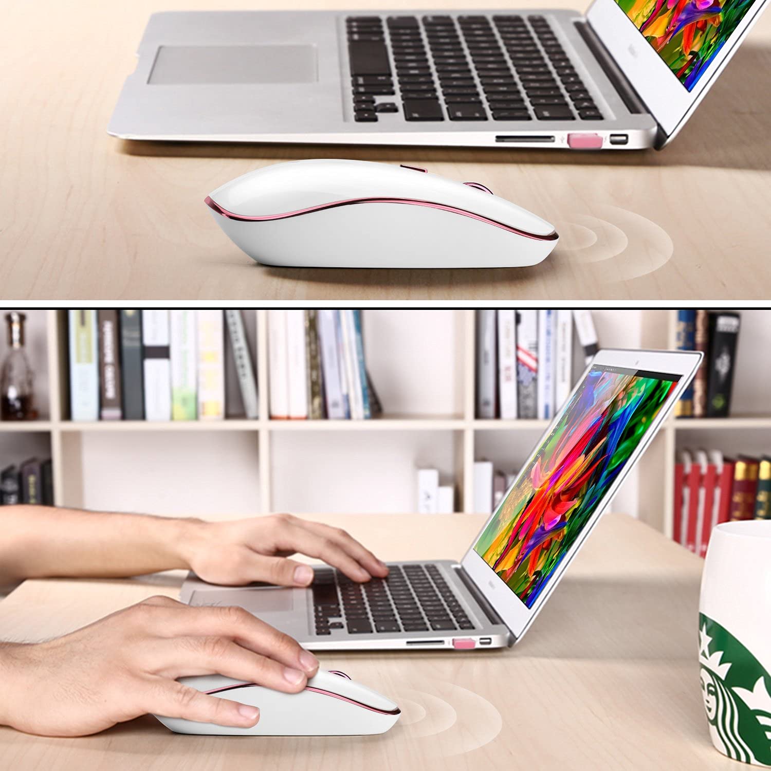 JOYACCESS JOYACCESS Wireless Mouse Ultra Thin Silent 2400 DPI Portable Optical Mouse for Laptop Computer MacBook Windows Chromebook PC White Pink - View 7 of 7