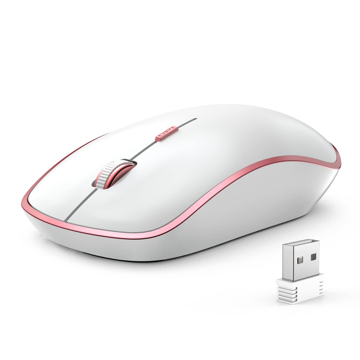 JOYACCESS JOYACCESS Wireless Mouse Ultra Thin Silent 2400 DPI Portable Optical Mouse for Laptop Computer MacBook Windows Chromebook PC White Pink