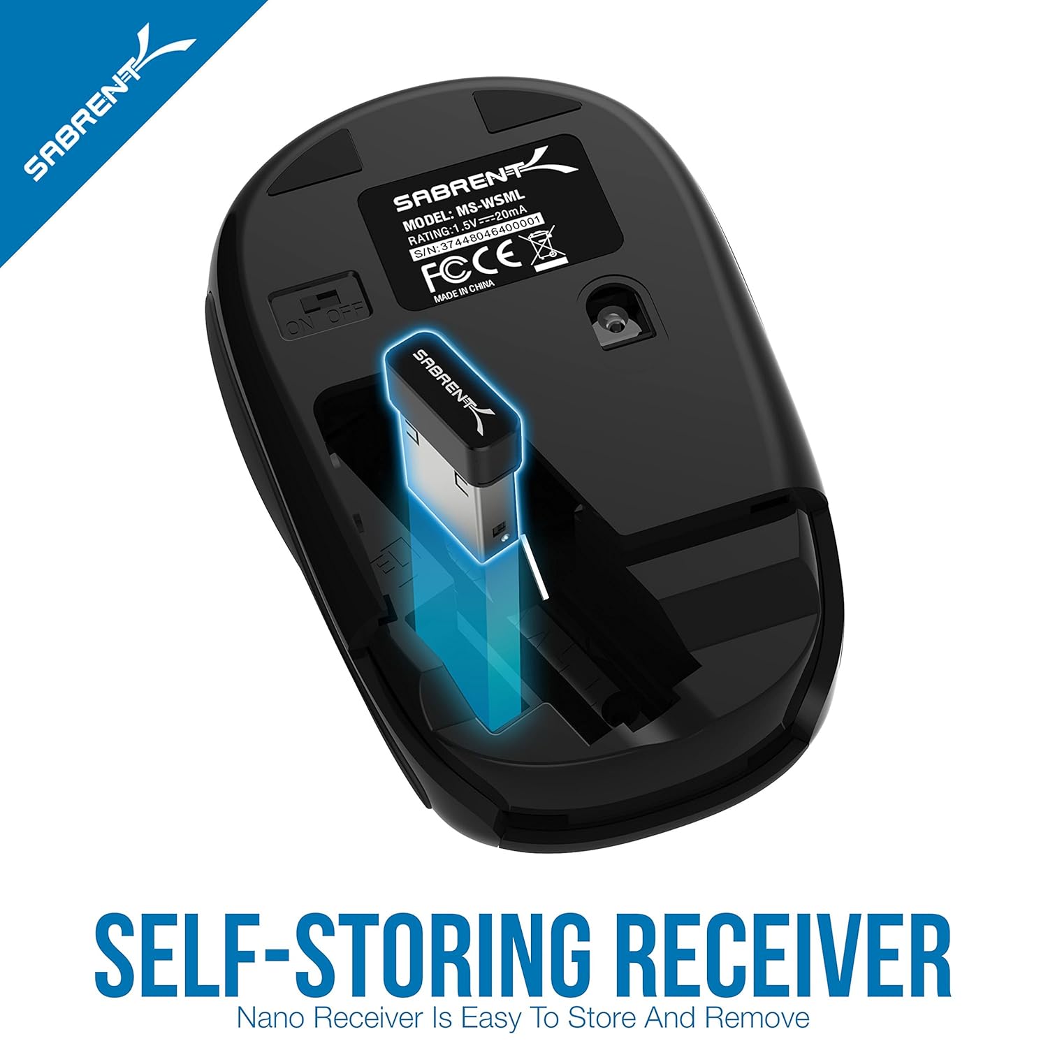 SABRENT SABRENT Mini Travel Wireless Mouse 24GHz with Nano Receiver Compact Design for Easy Portability - View 5 of 9