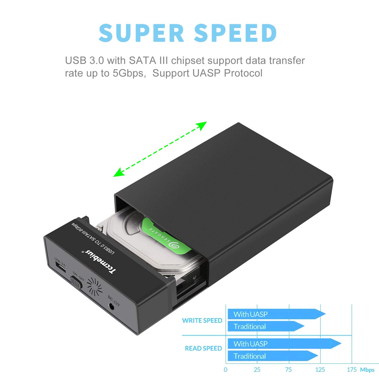 Tccmebius Tccmebius USB 3.0 External Hard Drive Enclosure for 2.5 3.5 Inch SATA HDD SSD Up to 20TB Tool-Free Docking Station with UASP Support - View 2 of 9