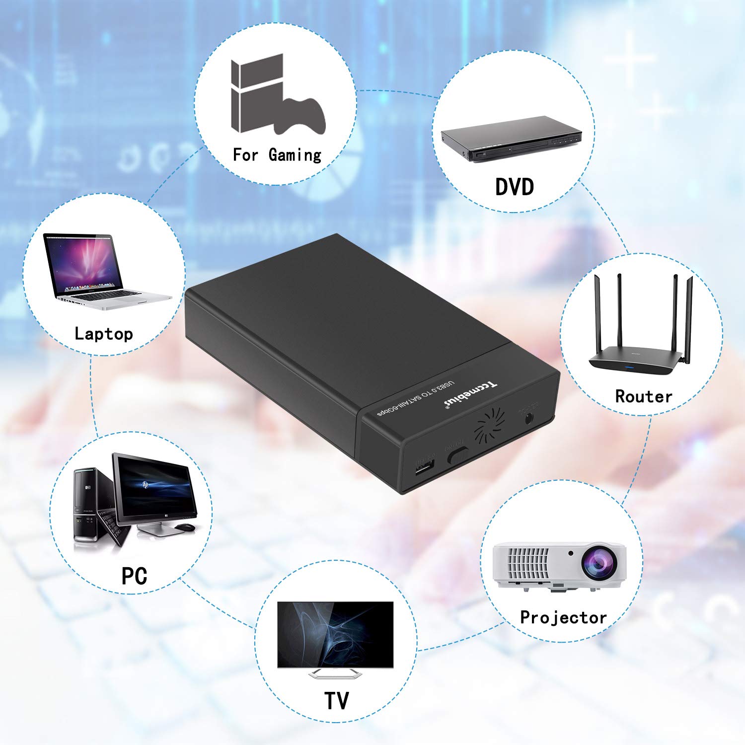 Tccmebius Tccmebius USB 3.0 External Hard Drive Enclosure for 2.5 3.5 Inch SATA HDD SSD Up to 20TB Tool-Free Docking Station with UASP Support - View 4 of 9