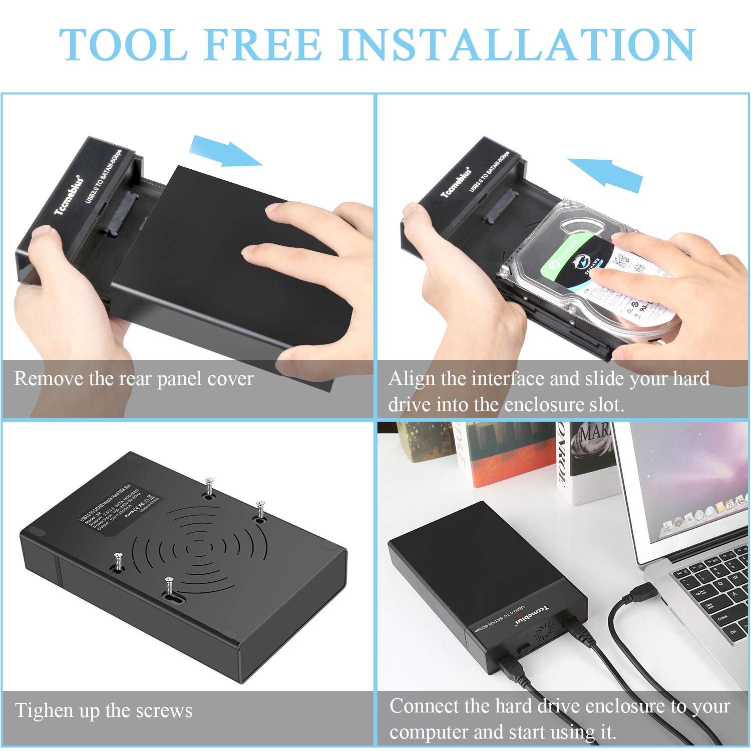 Tccmebius Tccmebius USB 3.0 External Hard Drive Enclosure for 2.5 3.5 Inch SATA HDD SSD Up to 20TB Tool-Free Docking Station with UASP Support - View 8 of 9