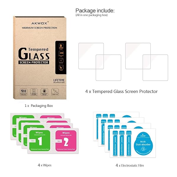 AKWOX AKWOX Pack of 4 Tempered Glass Screen Protector for Garmin Forerunner 35 High Definition Anti-Bubble 9H 0.3mm - View 6 of 6