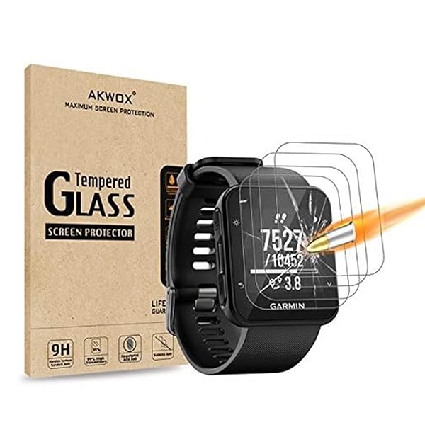 AKWOX AKWOX Pack of 4 Tempered Glass Screen Protector for Garmin Forerunner 35 High Definition Anti-Bubble 9H 0.3mm