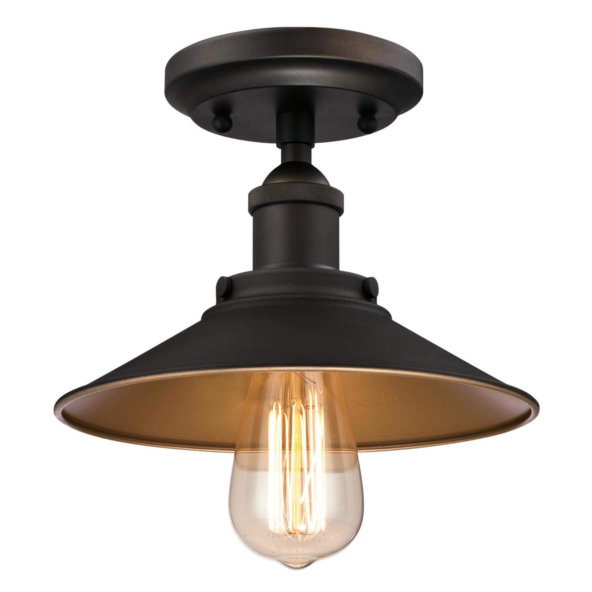 Westinghouse Lighting Louis One-Light Indoor Semi-Flush Ceiling Fixture Oil Rubbed Bronze Finish Metallic Interior