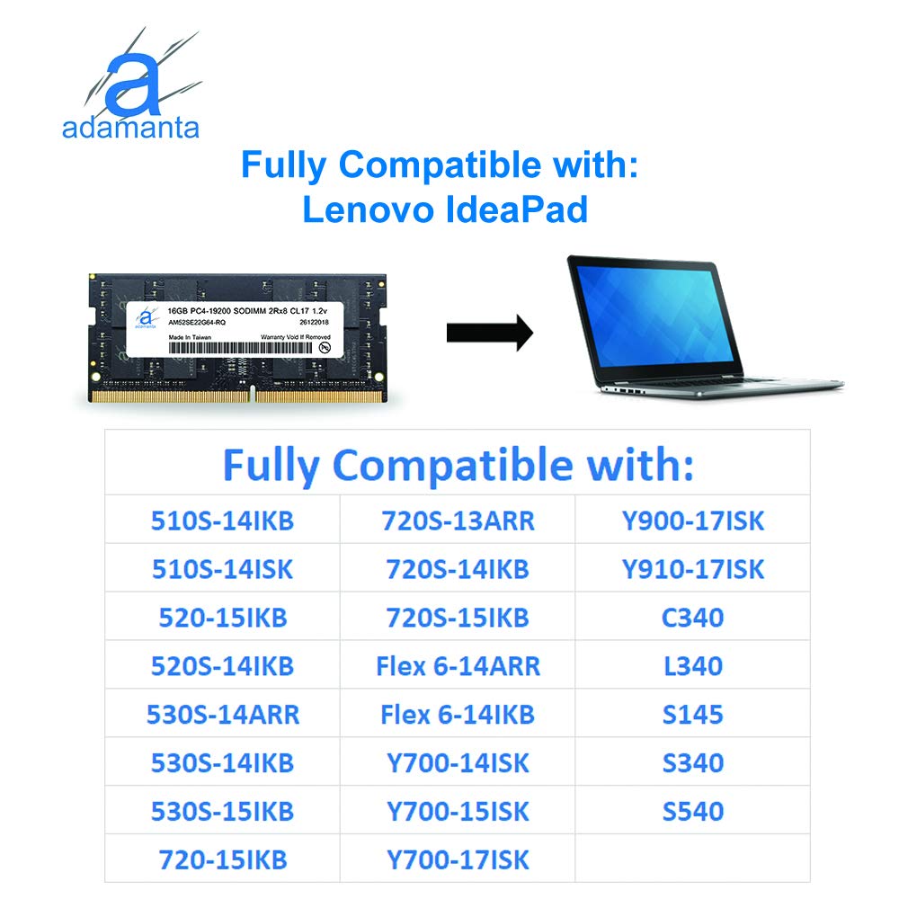 Adamanta 16GB Laptop Memory Upgrade for Lenovo Thinkpad ThinkCentre DDR4 2400Mhz SODIMM RAM DRAM 2Rx8 CL17 1.2v - View 6 of 9