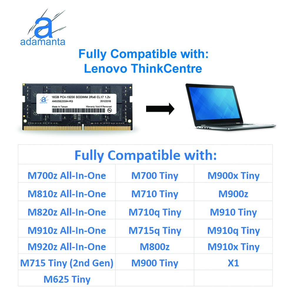 Adamanta 16GB Laptop Memory Upgrade for Lenovo Thinkpad ThinkCentre DDR4 2400Mhz SODIMM RAM DRAM 2Rx8 CL17 1.2v - View 9 of 9