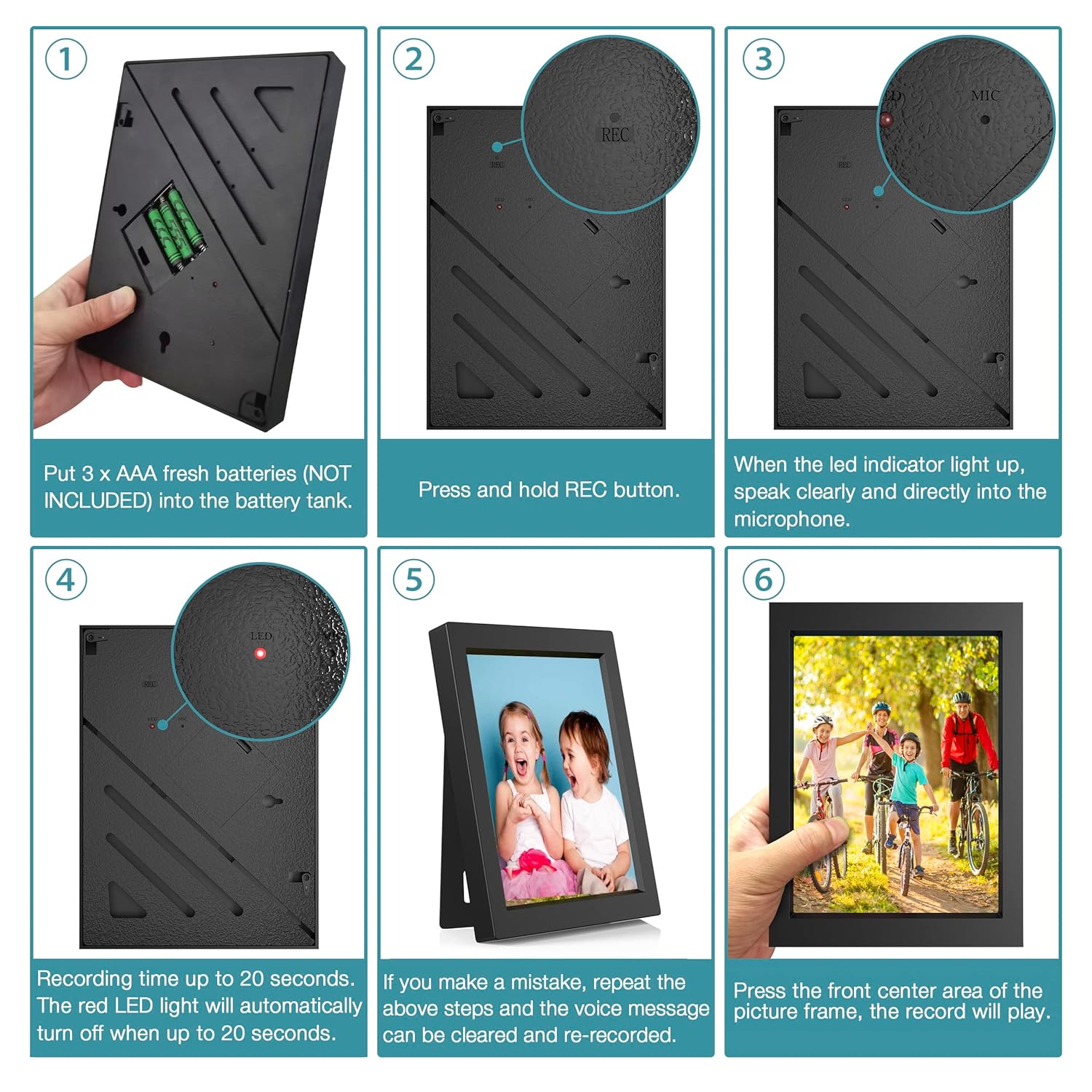 KWANWA KWANWA 5x7 Voice Recordable Picture Frame Personalized for Gifts Tabletop Wall Mount for Boys Girls Parents Grandparents Birthday Christmas - View 4 of 9