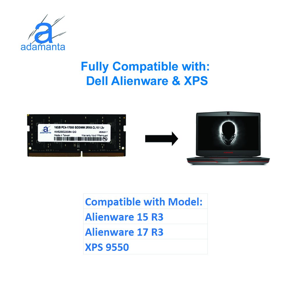 Adamanta 32GB Laptop Memory Upgrade for Dell Alienware Latitude Precision XPS DDR4 2133Mhz SODIMM 2Rx8 CL15 1.2v DRAM RAM - View 3 of 5