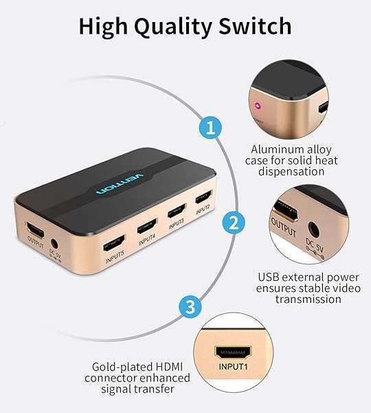 VENTION VENTION 5x1 HDMI Switch 4K@30Hz with IR Remote - Perfect for Roku, Apple TV, PS5, Fire Stick & More! - View 4 of 10
