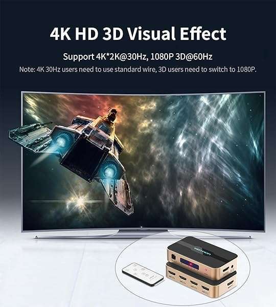 VENTION VENTION 5x1 HDMI Switch 4K@30Hz with IR Remote - Perfect for Roku, Apple TV, PS5, Fire Stick & More! - View 7 of 10
