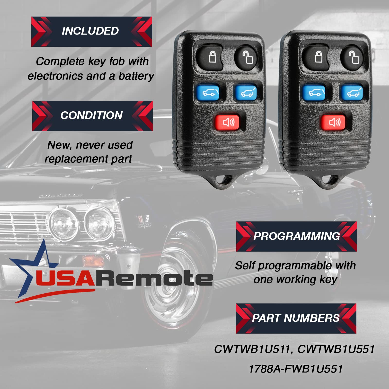 Car Key Fob Keyless Entry Remote Set of 2 for 2003-2010 Ford Expedition and 2008-2010 Lincoln Navigator CWTWB1U551 - View 3 of 6