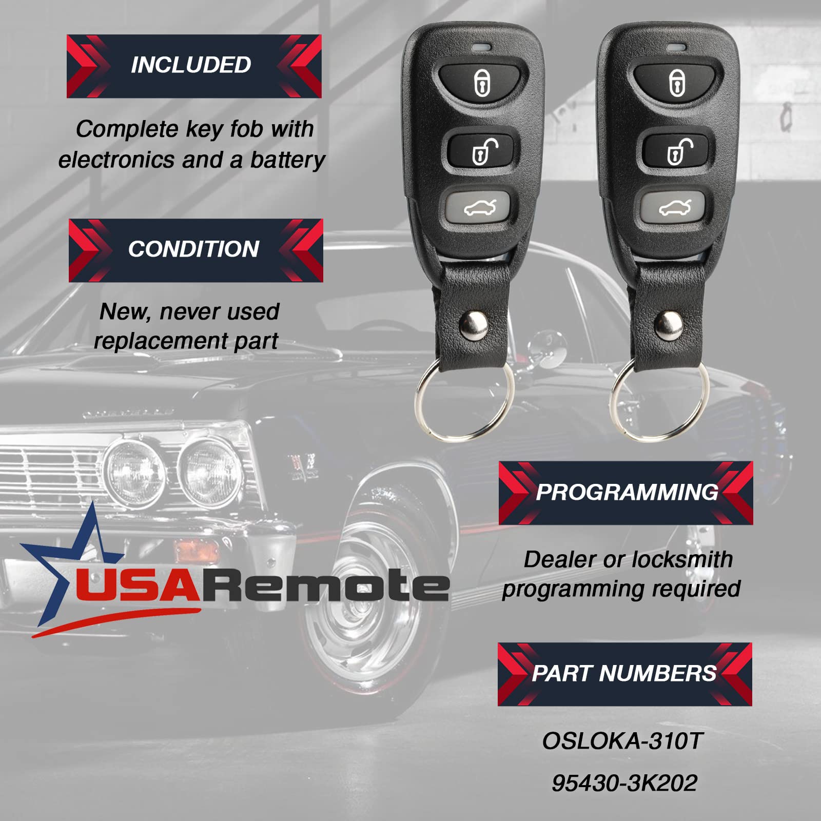 Car Key Fob Keyless Entry Remote Set of 2 for 2007-2010 Hyundai Elantra and 2006-2010 Hyundai Sonata OSLOKA-310T - View 3 of 6