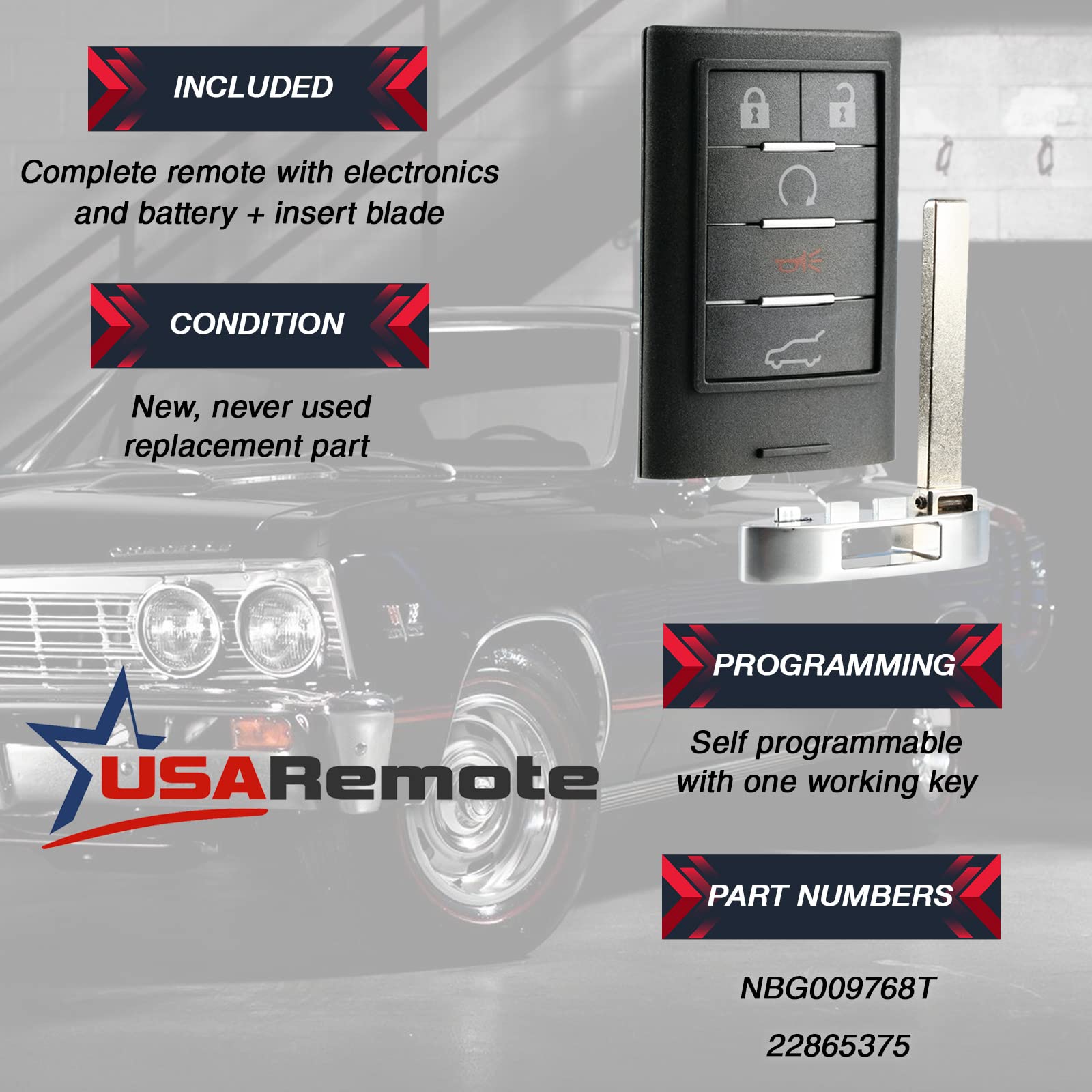 Car Key Fob Keyless Entry Remote for Cadillac SRX 2010 to 2015 NBG009768T - View 3 of 6