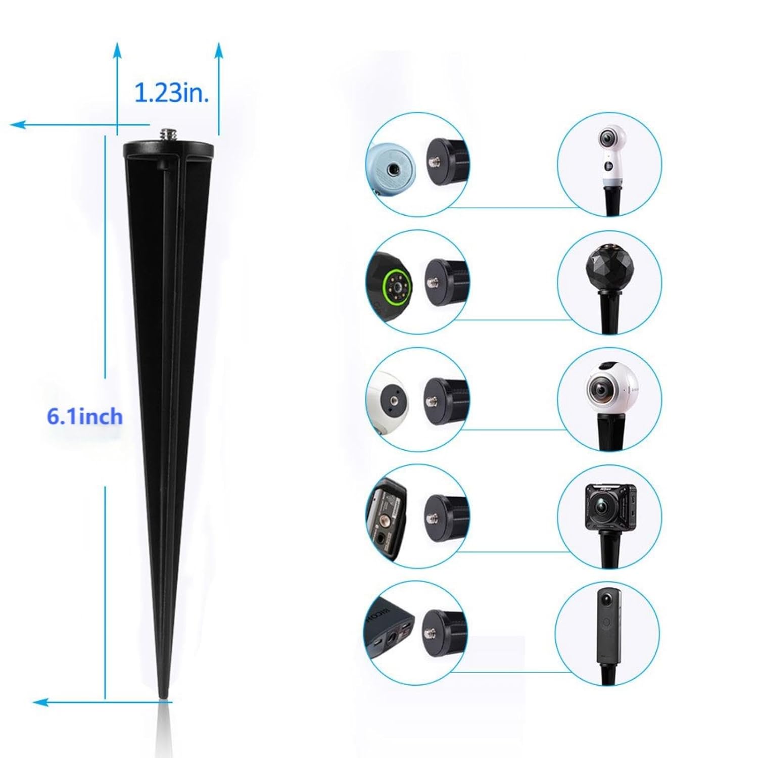 HOLACA Spike Pole Mount Ground Stake for Insta360 One R Samsung Gear 360 2017 Edition 360fly Ricoh Theta V SC2 M15 LG 360 Nikon Keymission Garmin Virb 360 - View 3 of 7