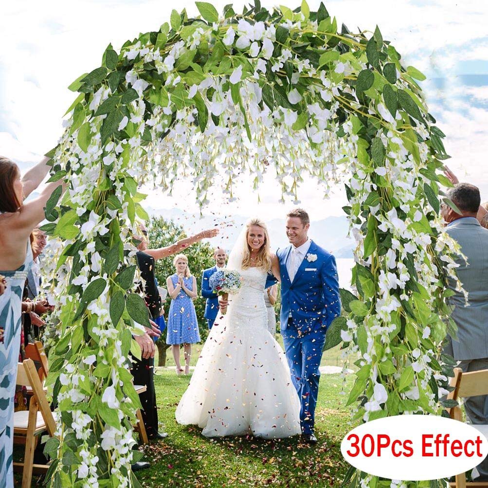 31ft Artificial Silk Wisteria Flowers Hanging Vine 5 Pcs Faux Plants Ivy Garland Decor for Home Kitchen Party White - View 2 of 7