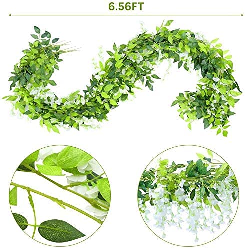 31ft Artificial Silk Wisteria Flowers Hanging Vine 5 Pcs Faux Plants Ivy Garland Decor for Home Kitchen Party White - View 5 of 7