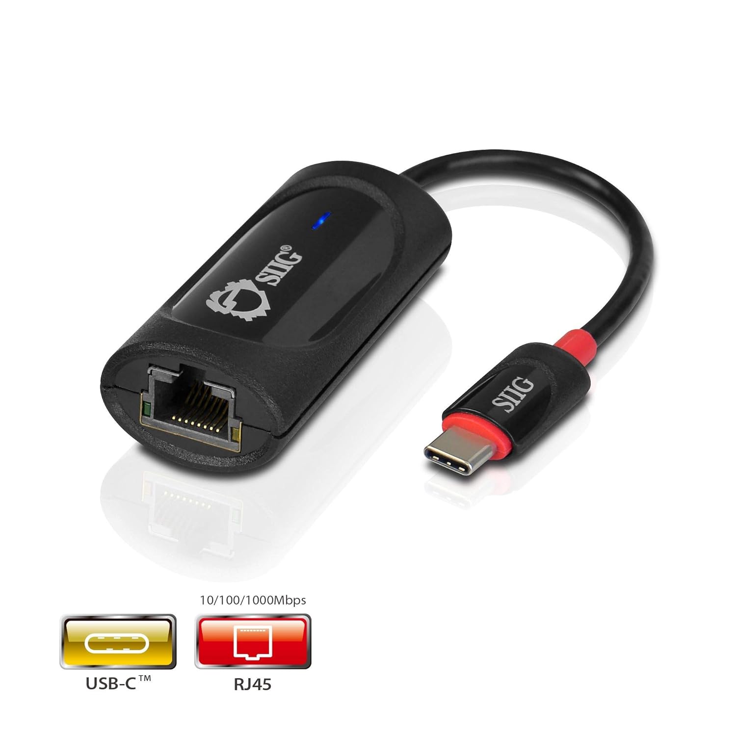 SIIG SIIG USB Type C to Gigabit Ethernet Adapter for Windows and Mac Thunderbolt 3 10/100/1000 Mbps Black - View 2 of 9