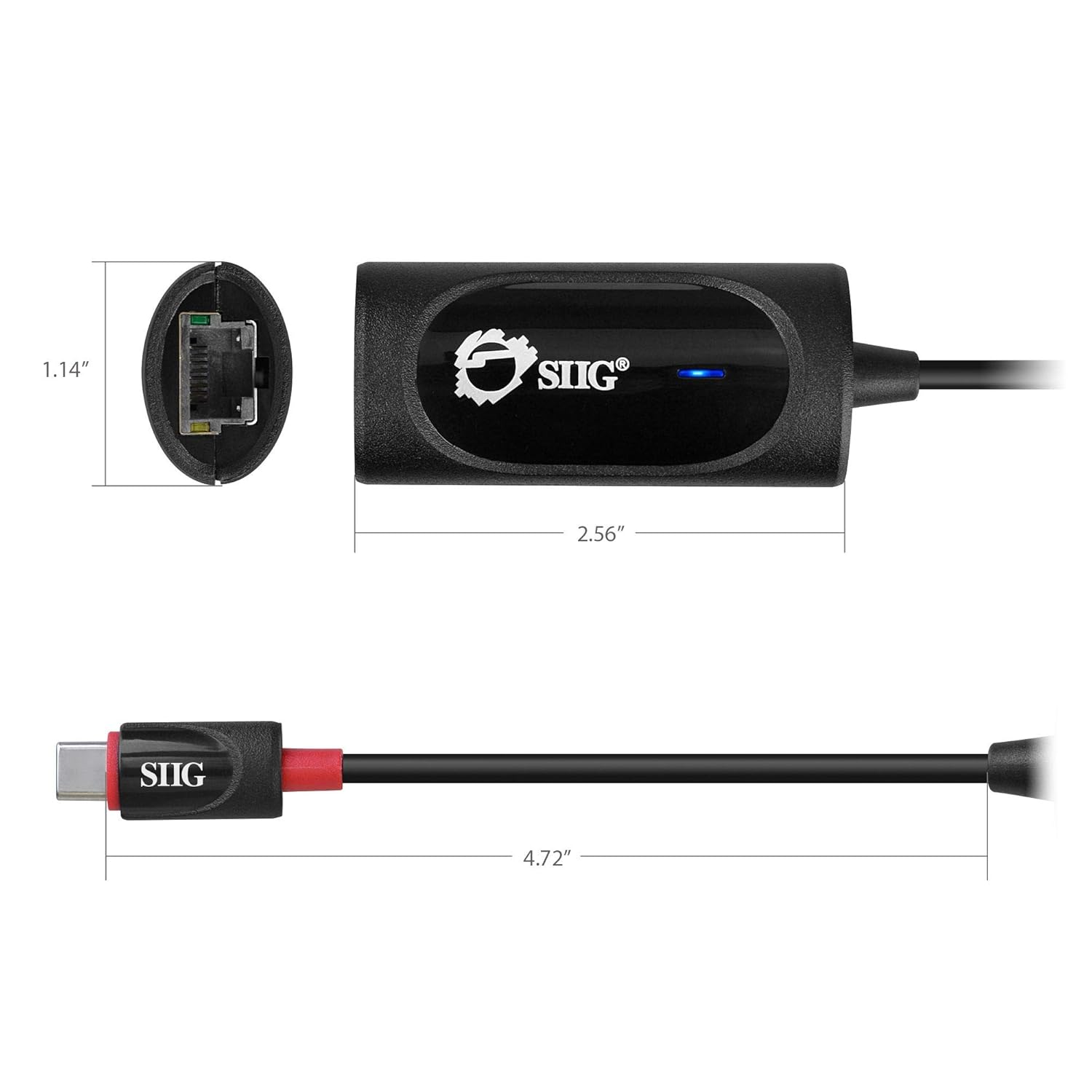 SIIG SIIG USB Type C to Gigabit Ethernet Adapter for Windows and Mac Thunderbolt 3 10/100/1000 Mbps Black - View 7 of 9