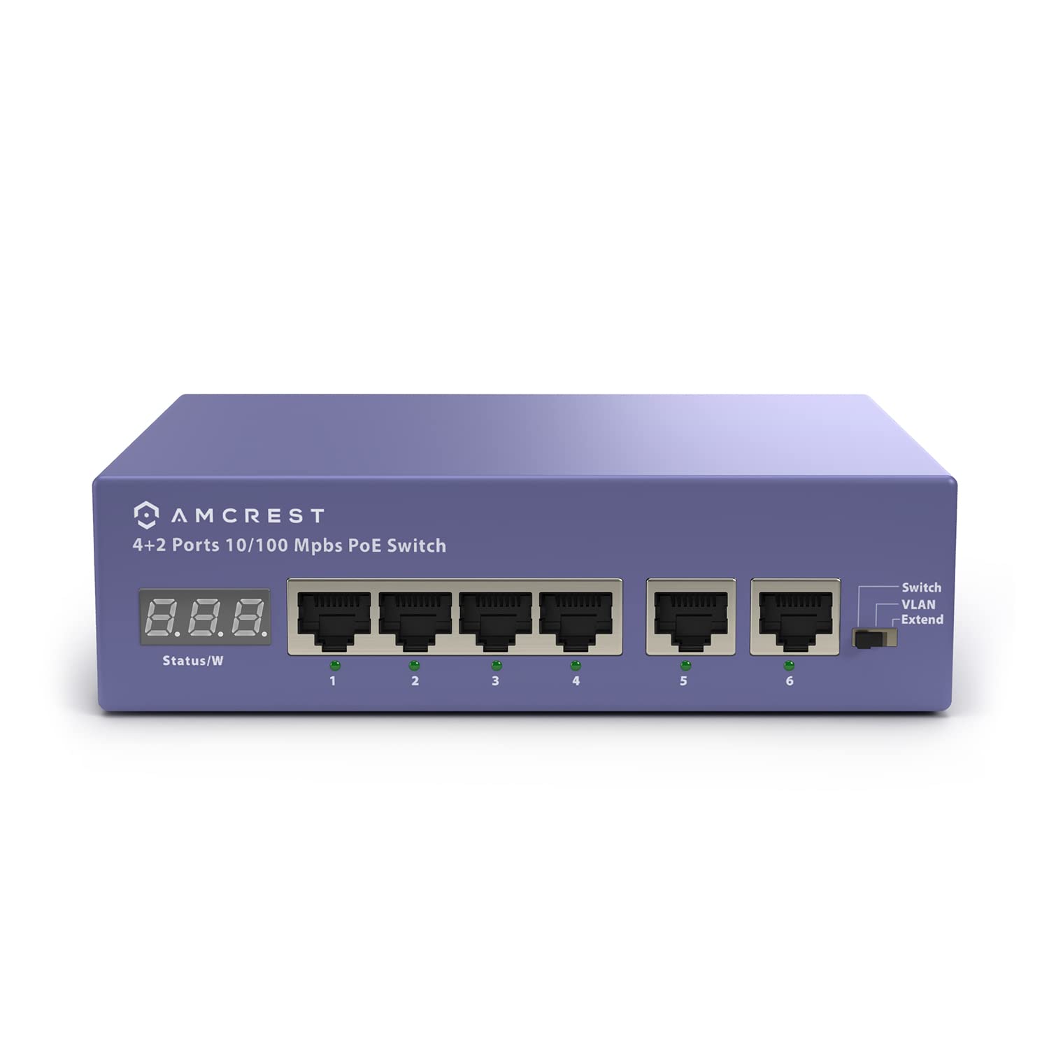 Amcrest 6-Port POE Switch Metal Housing 4-Ports POE+ 802.3at 65w for Fast Ethernet Connectivity