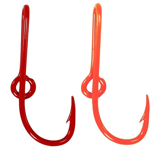 BT Outdoors BT Outdoors Custom Colored Eagle Claw Hat Fish Hooks Set of Two Red and Bright Orange Hat Pins Money Tie Clasp